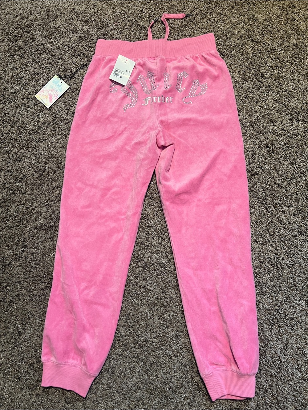 Juicy Couture Pink Velour Track Pants with Rhinestone Logo